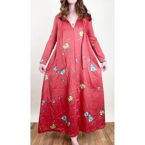 Vintage 50s 60s Maxi Dress House Coat Cover Up Duster Floral Mid Century Modern
